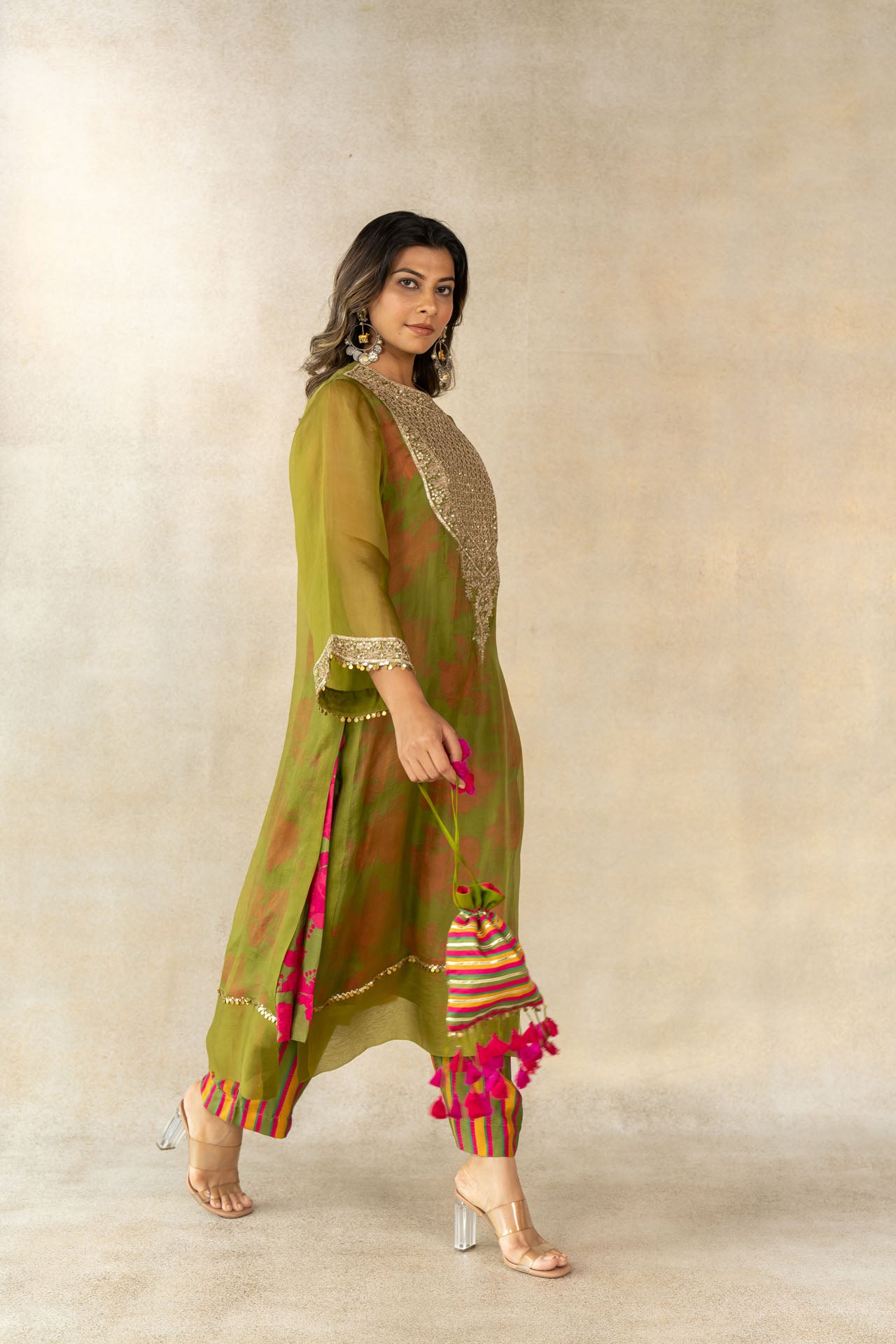 Mehendi green overlay kurta set