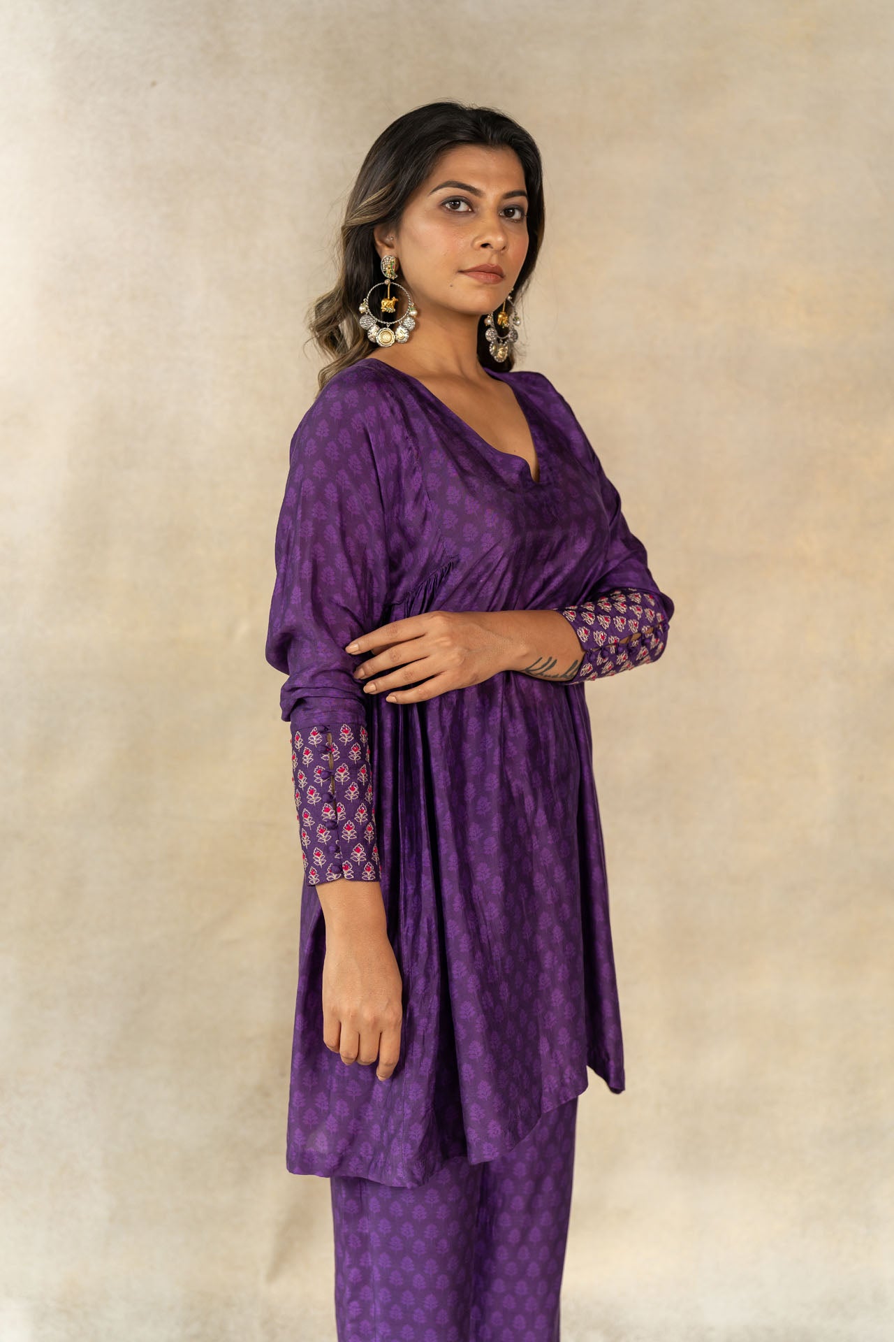 Purple tonal motif printed co-ord set