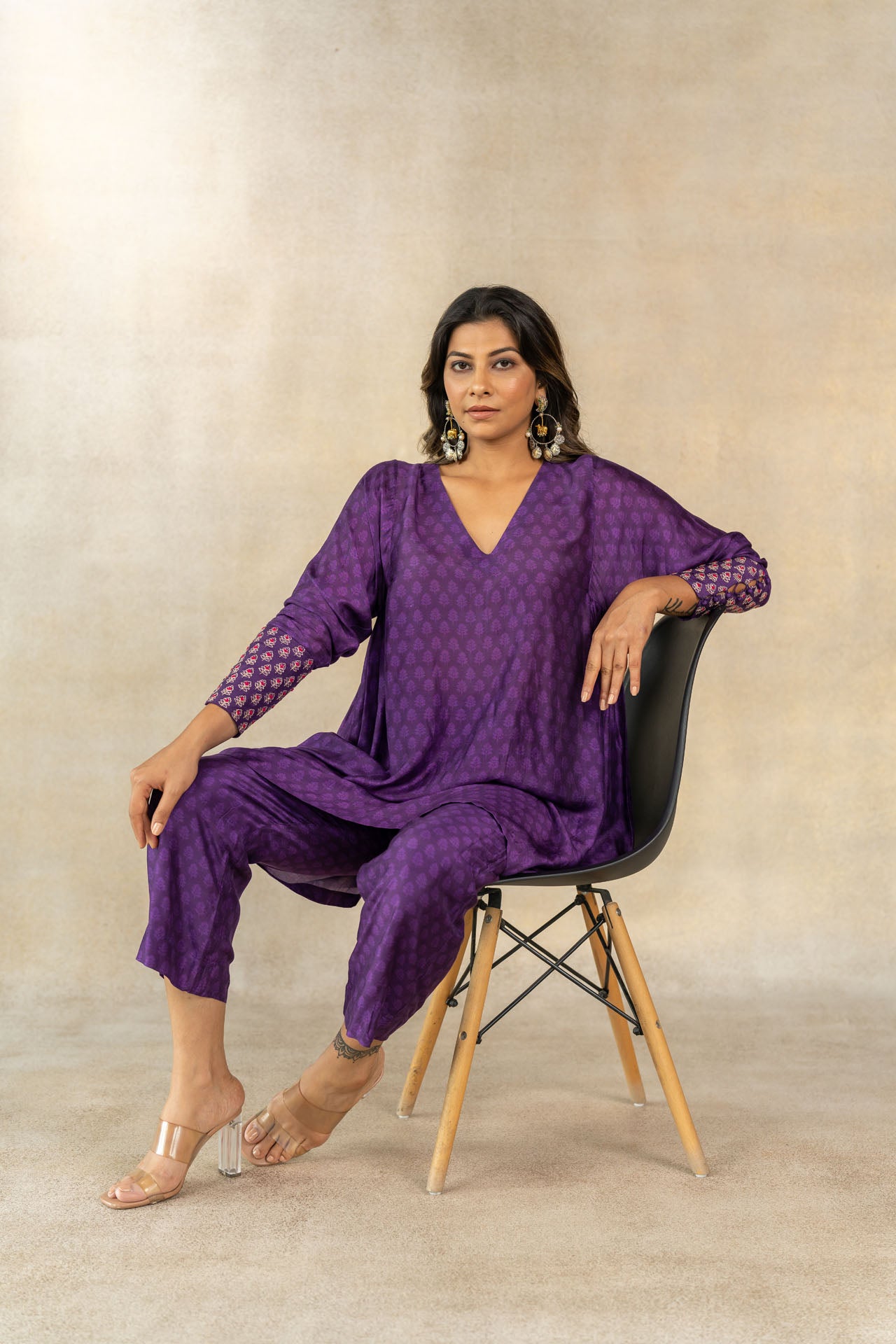 Purple tonal motif printed co-ord set