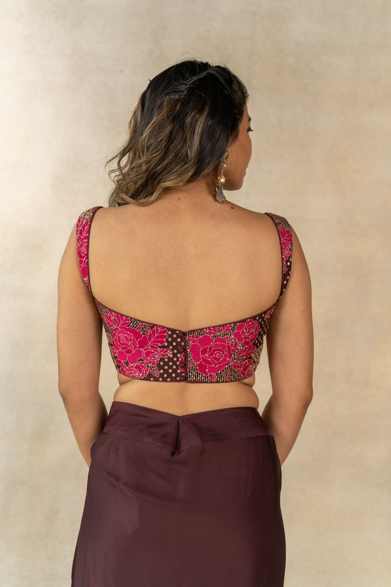 Brown draped skirt set