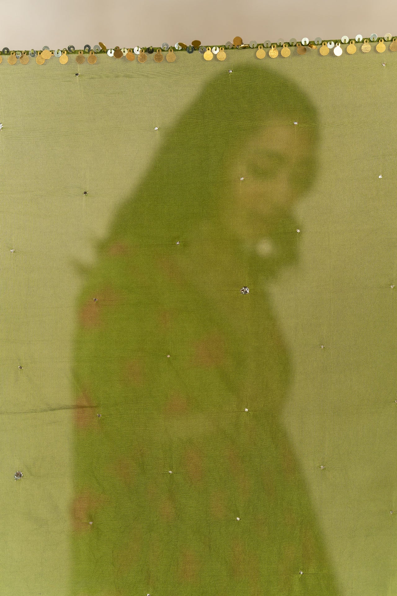 Mehendi green organza mukaish work dupatta