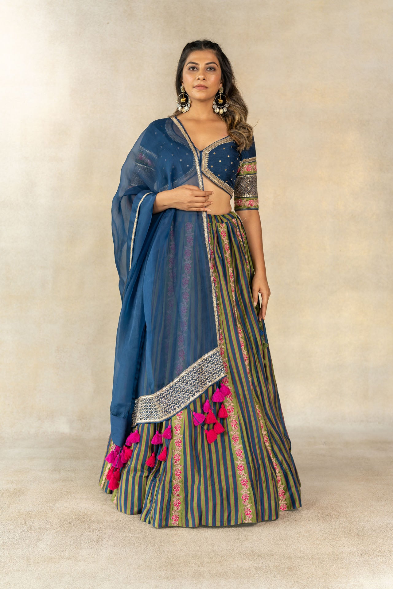 Teal blue hand embroidered lehenga set