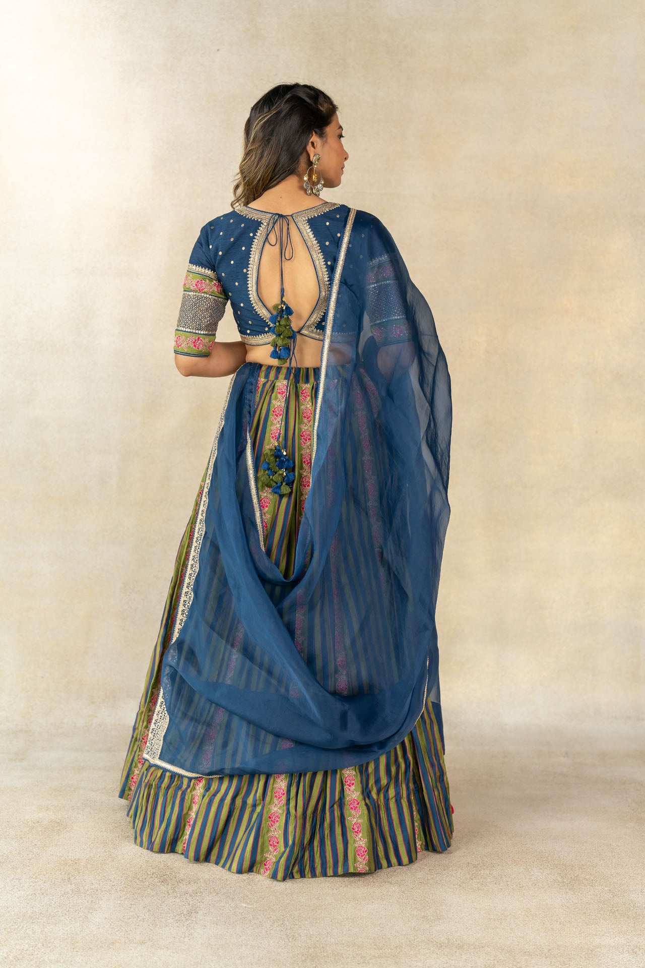 Teal blue hand embroidered lehenga set