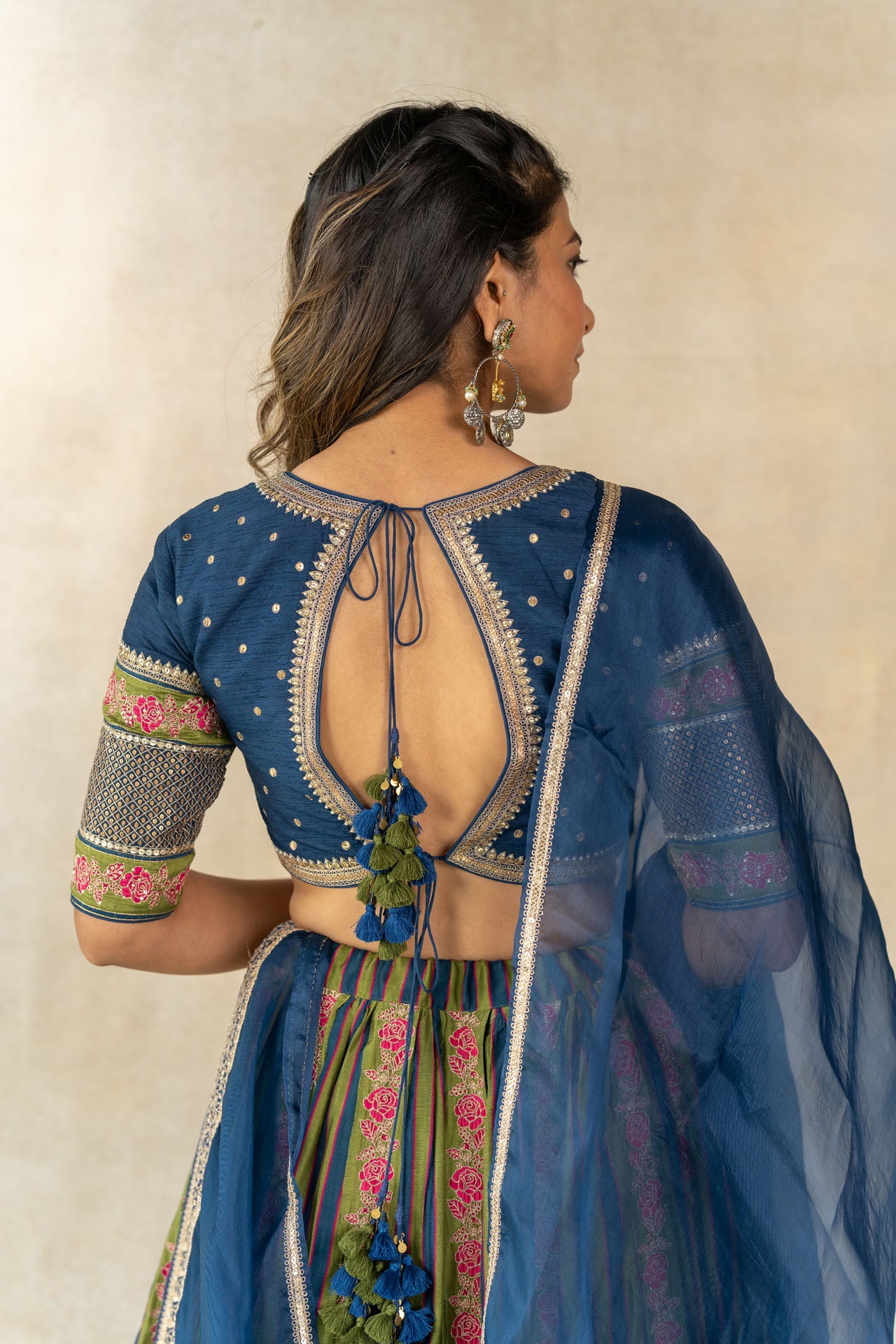 Teal blue hand embroidered lehenga set
