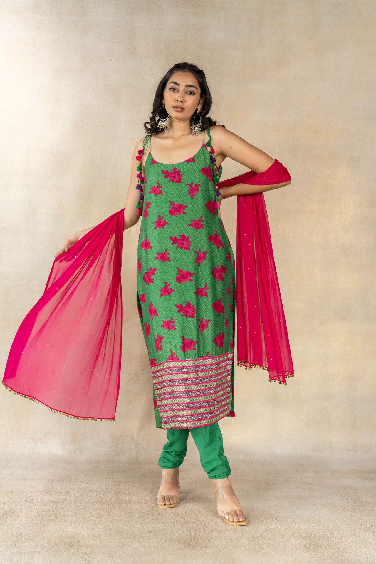 Dark pink chiffon dupatta