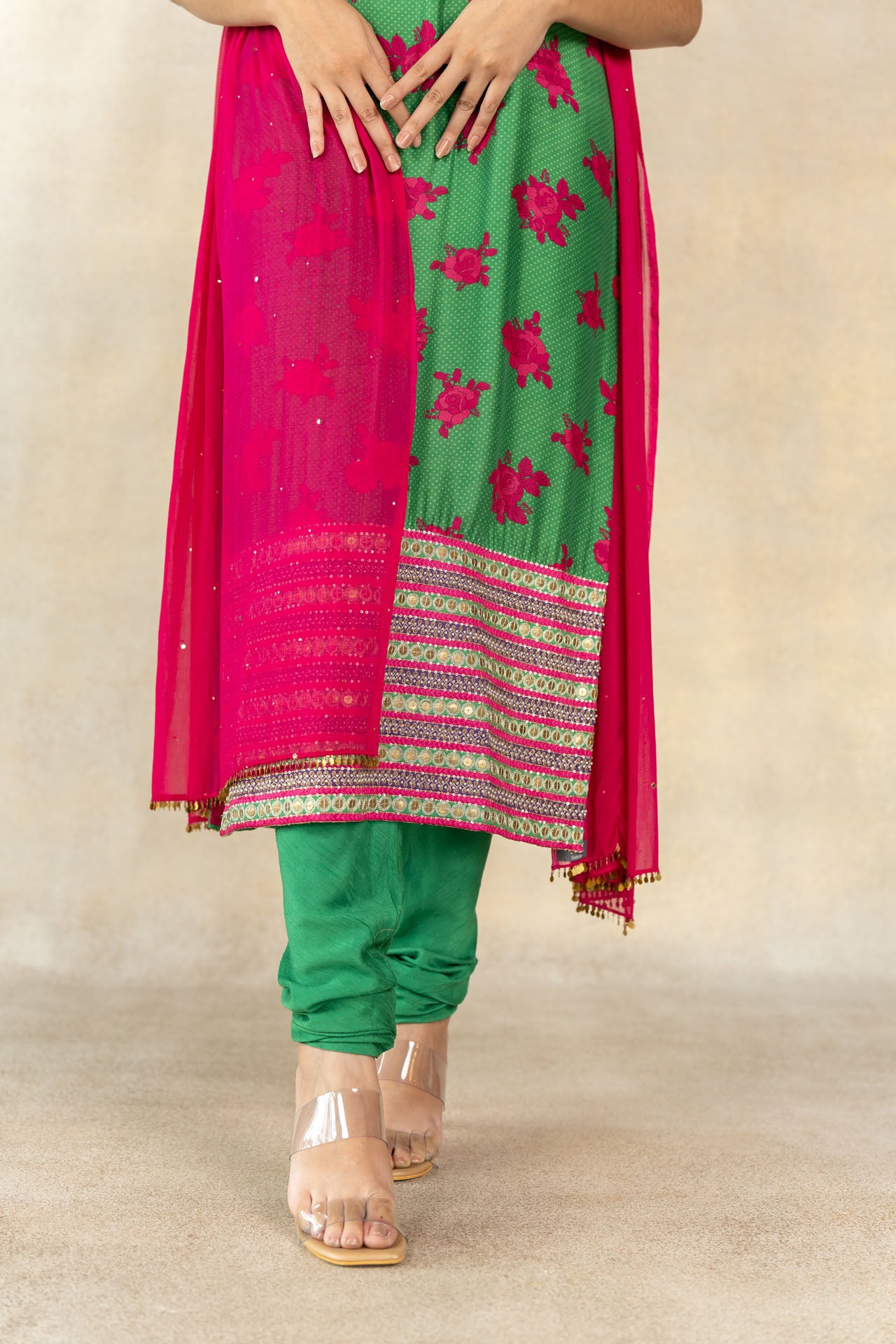 Dark pink chiffon dupatta