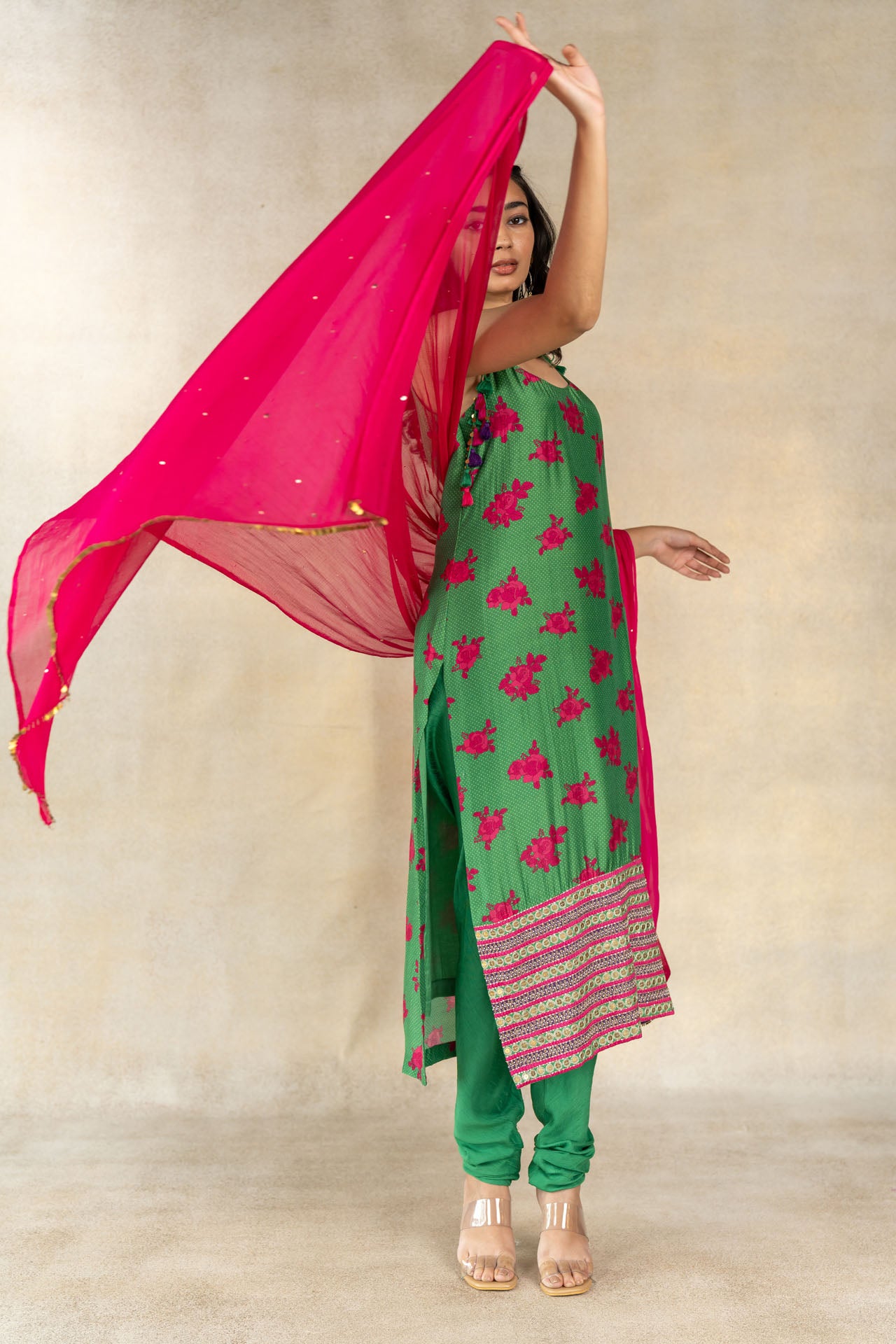 Dark pink chiffon dupatta