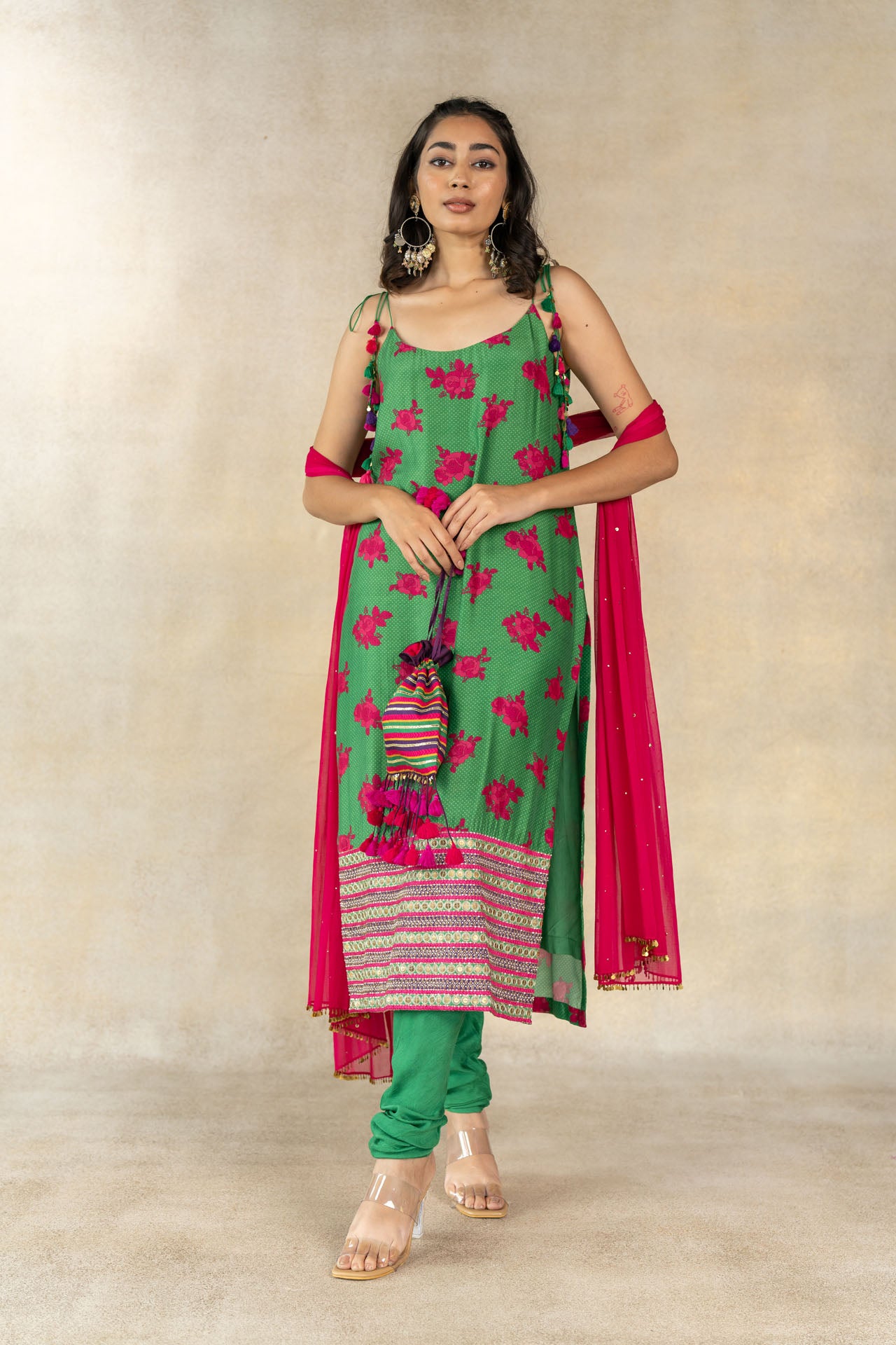 Dark pink chiffon dupatta