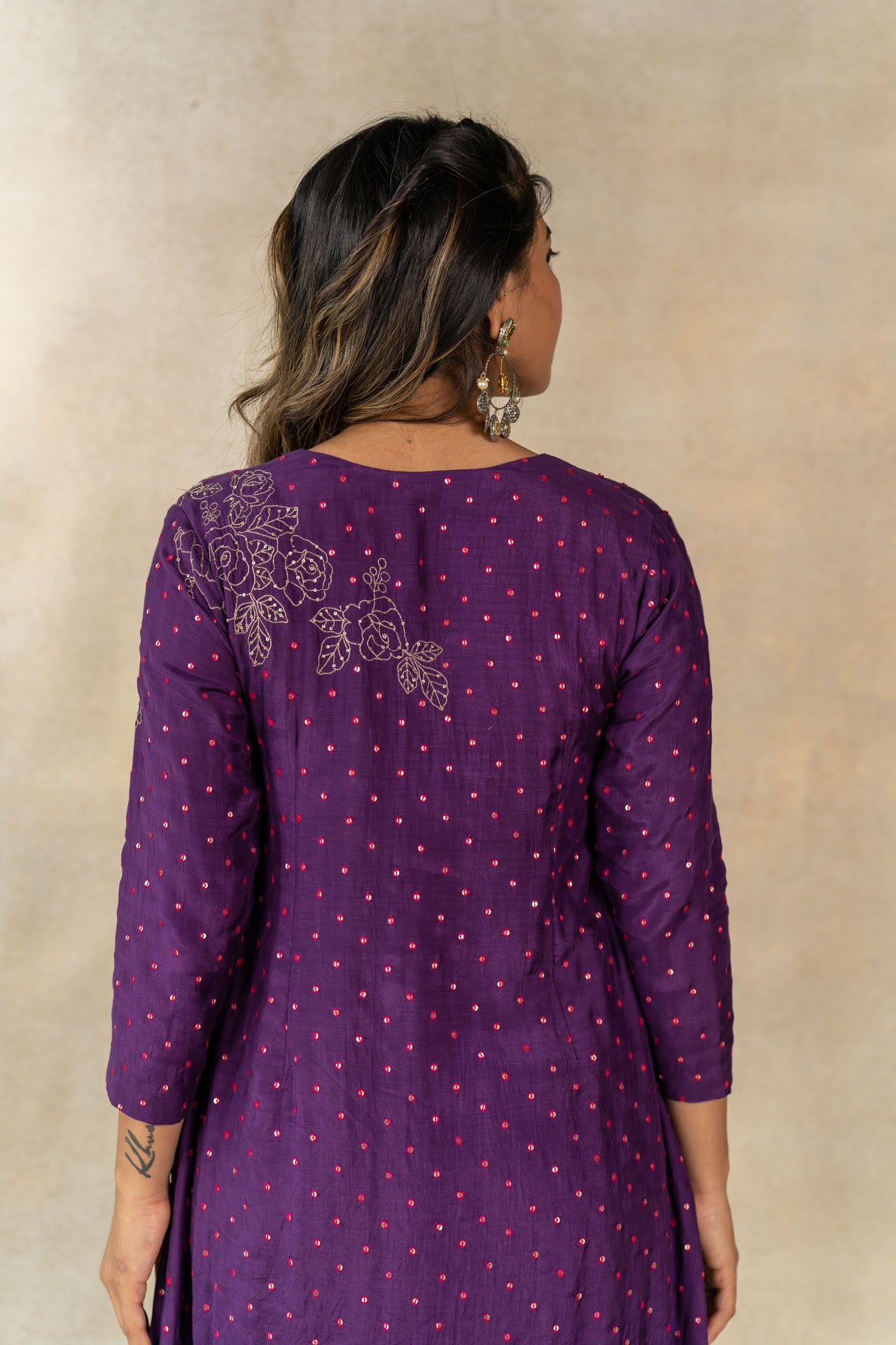 Purple rose motifs embroidered kurta set