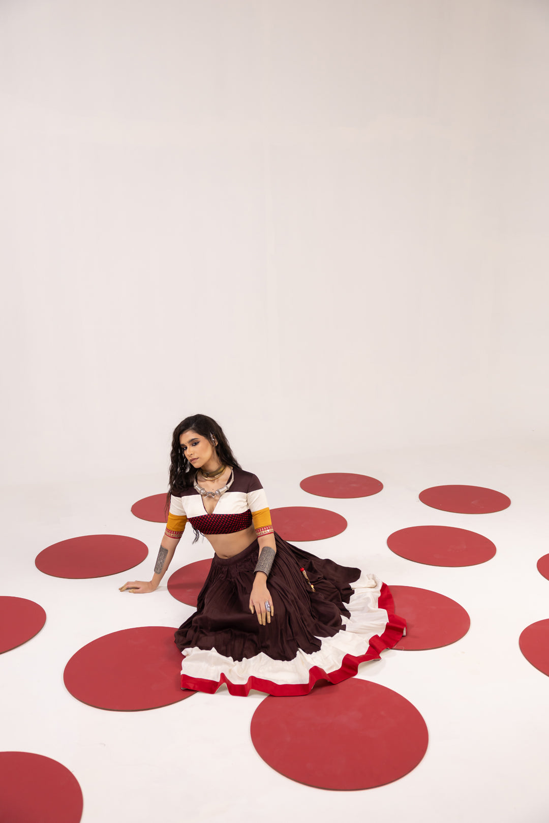 BROWN & OFF WHITE LEHENGA SET
