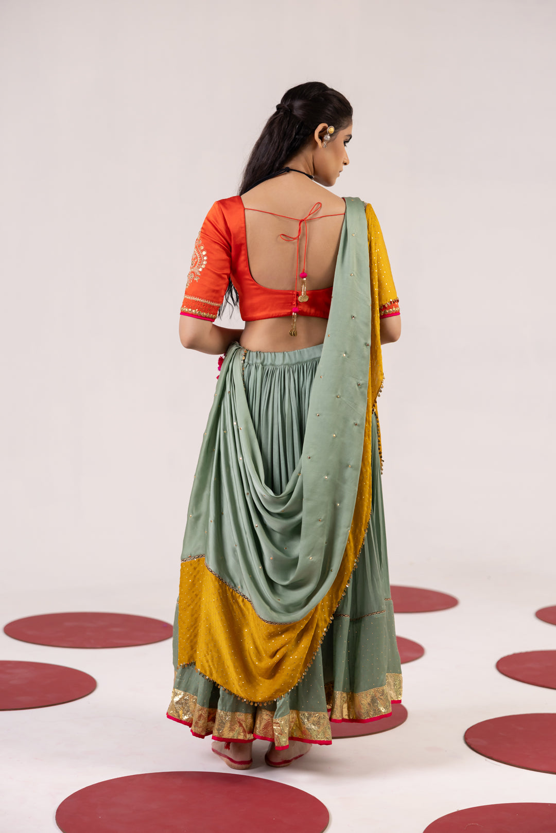 ORANGE AND SEA GREEN LEHENGA SET