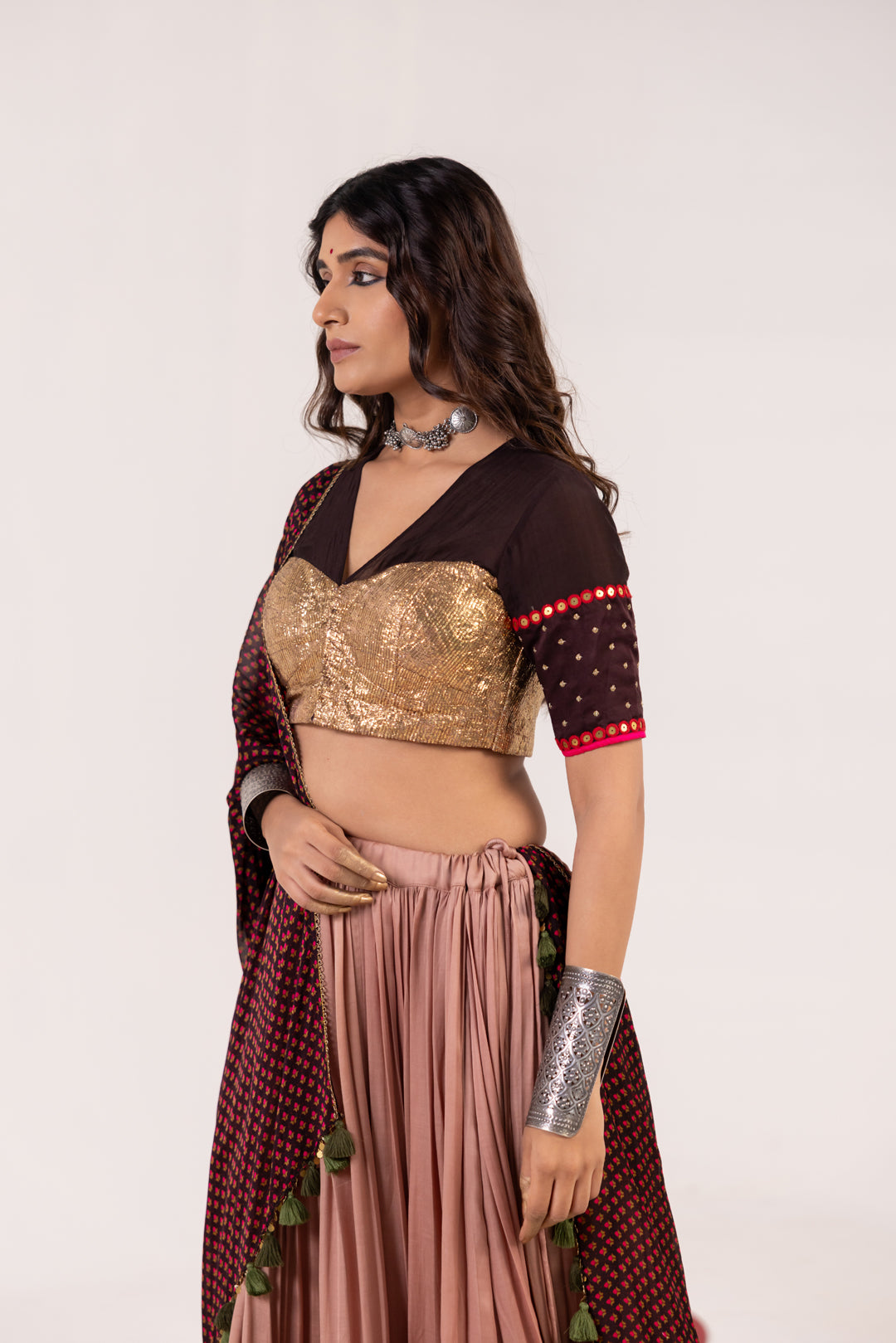 BROWN AND MAUVE LEHENGA SET