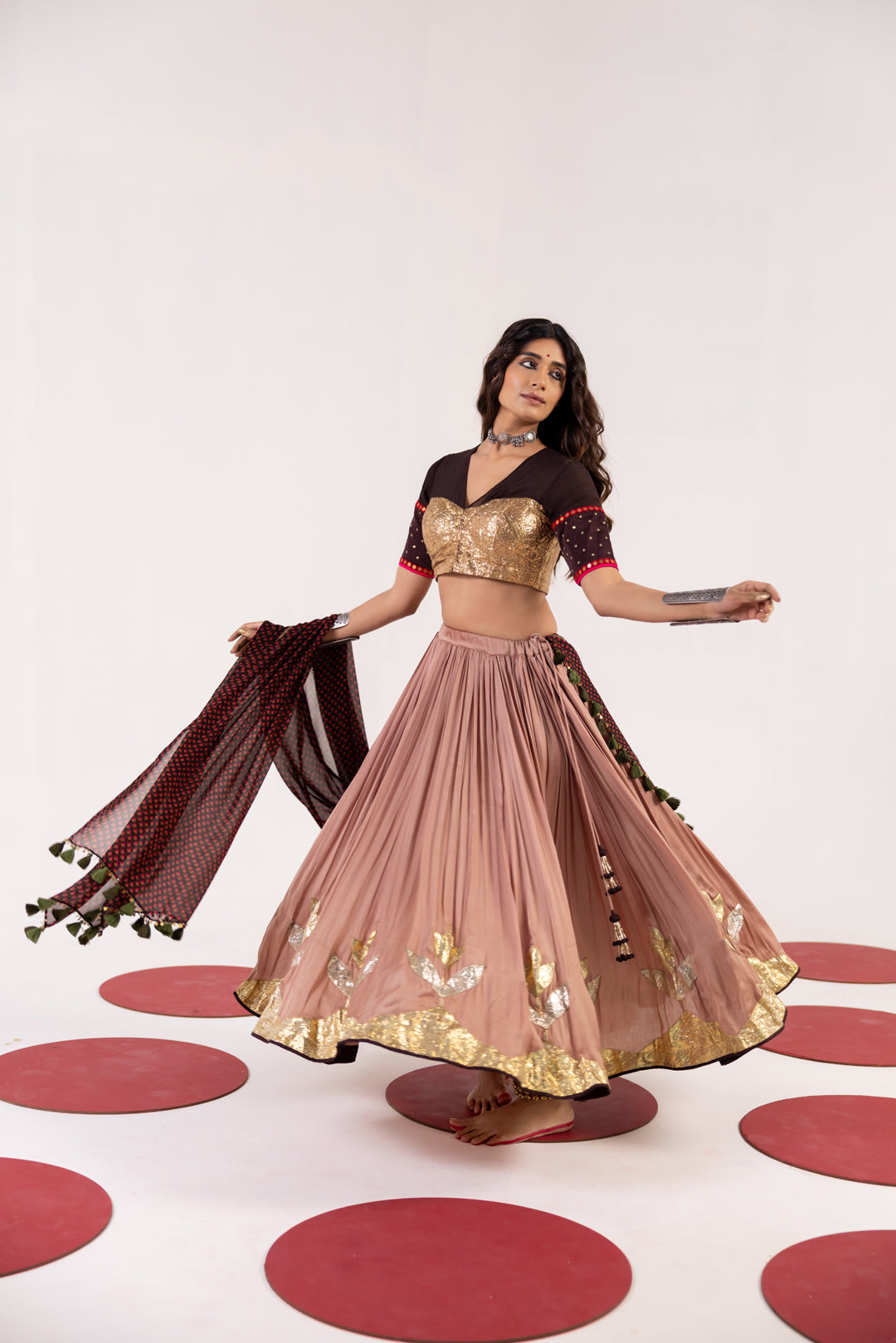 BROWN AND MAUVE LEHENGA SET