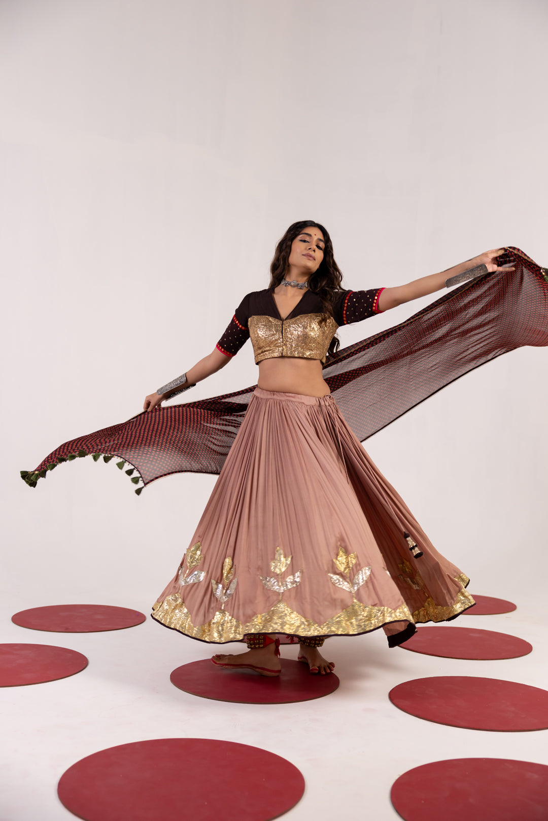 BROWN AND MAUVE LEHENGA SET