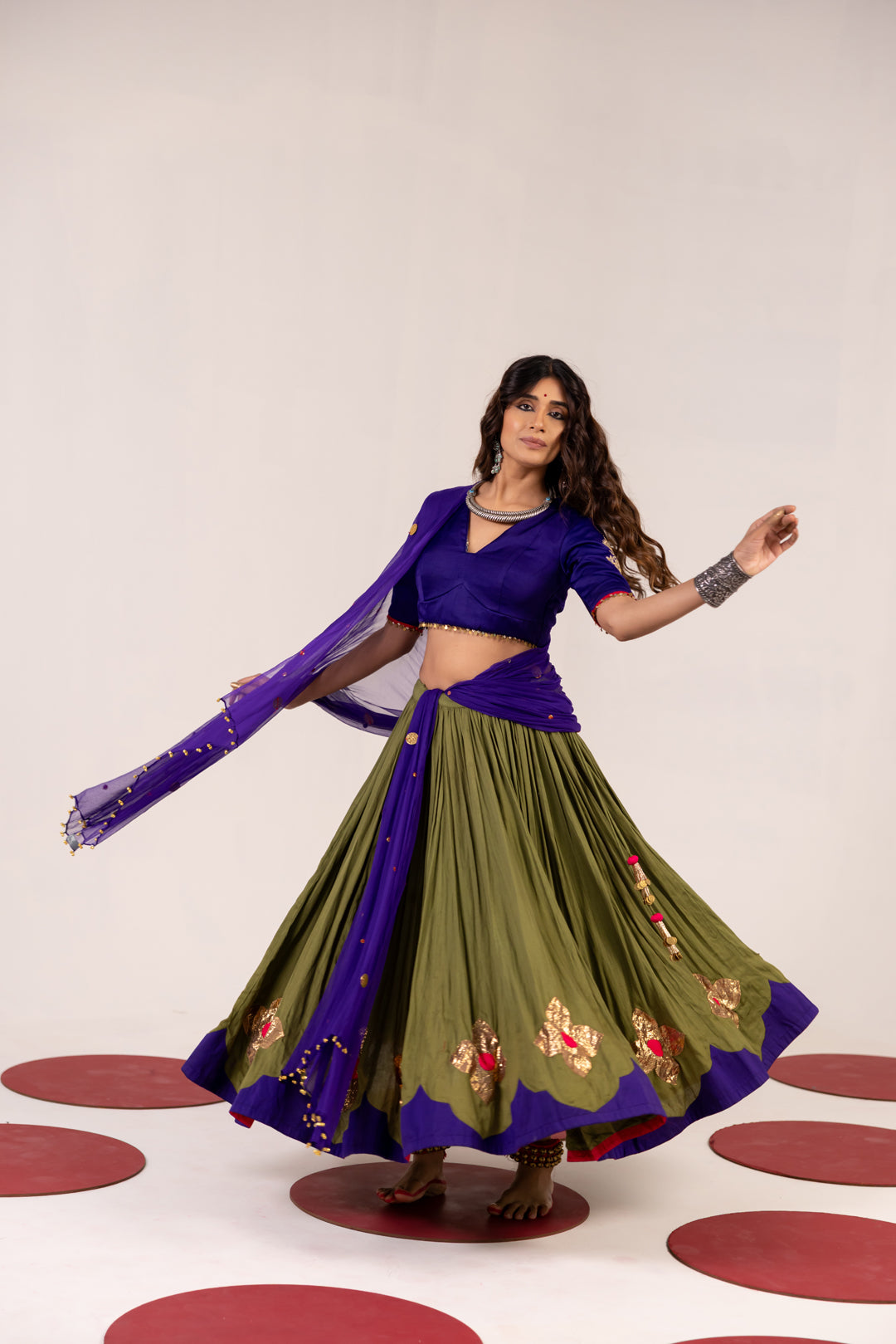 BLUE & MEHENDI GREEN LEHENGA SET