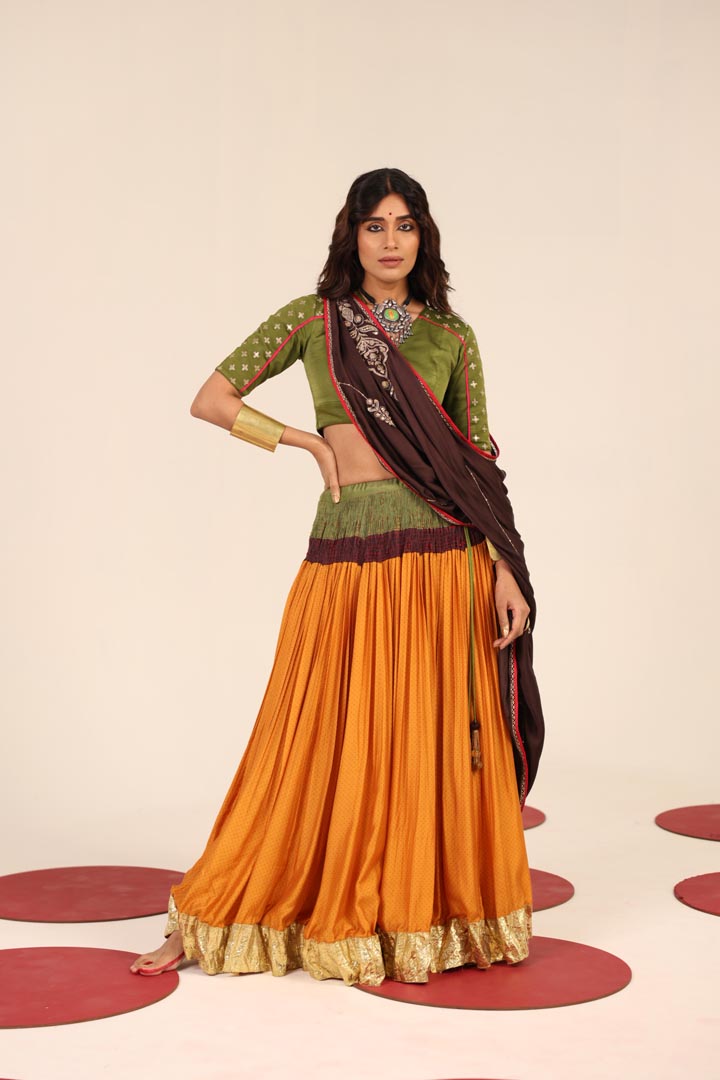 MUSTARD & OLIVE GREEN LEHENGA SET