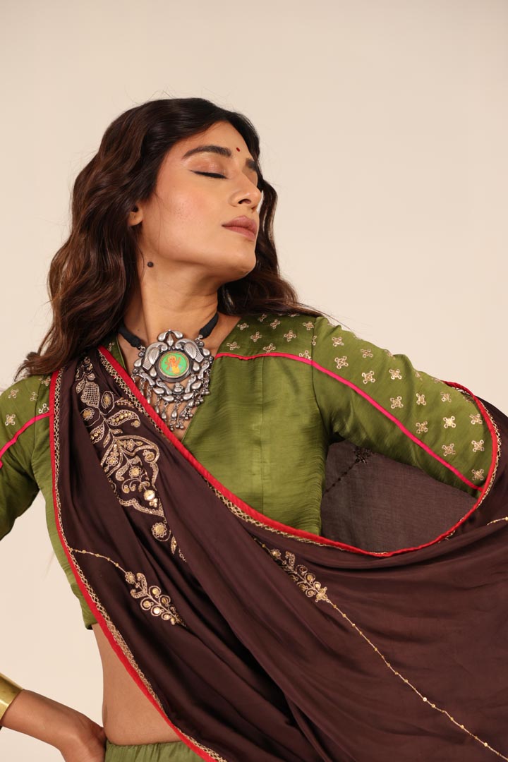 MUSTARD & OLIVE GREEN LEHENGA SET