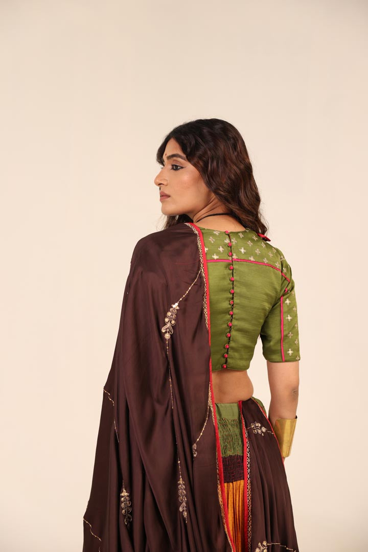MUSTARD & OLIVE GREEN LEHENGA SET