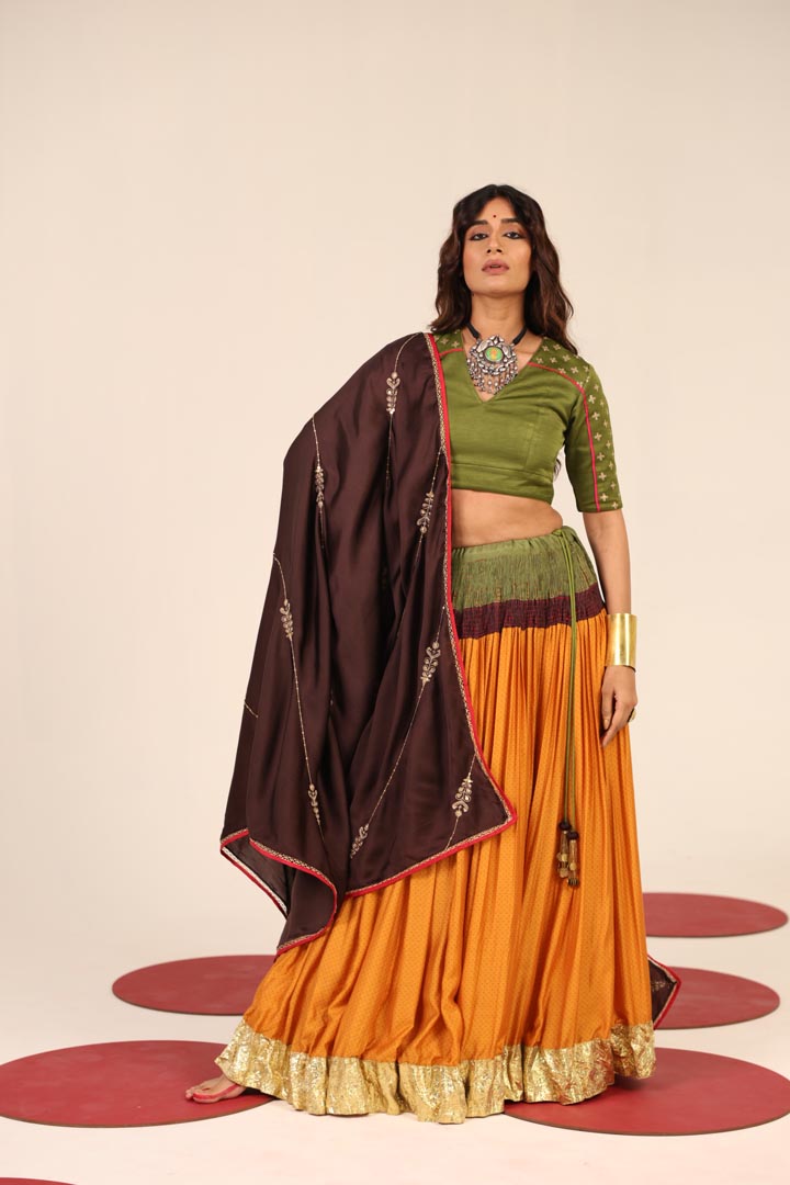 MUSTARD & OLIVE GREEN LEHENGA SET