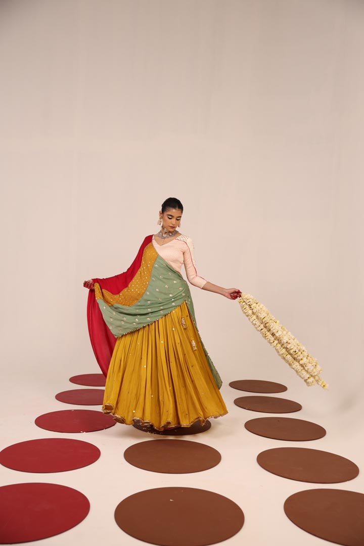 OFF WHITE & MUSTARD LEHENGA SET