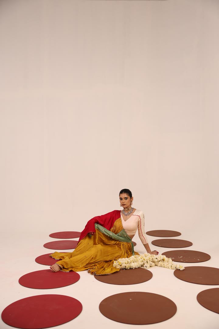 OFF WHITE & MUSTARD LEHENGA SET