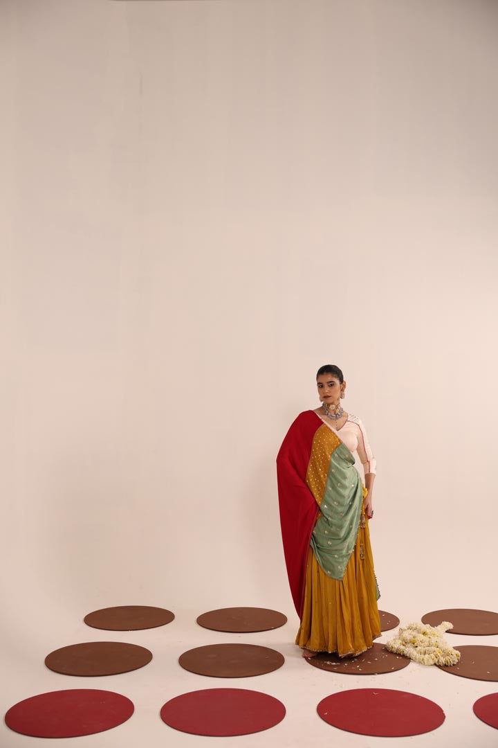 OFF WHITE & MUSTARD LEHENGA SET