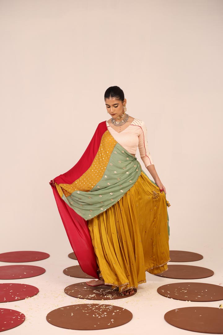 OFF WHITE & MUSTARD LEHENGA SET