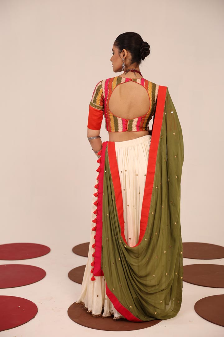 MULTICOLOR & OFF WHITE LEHENGA SET