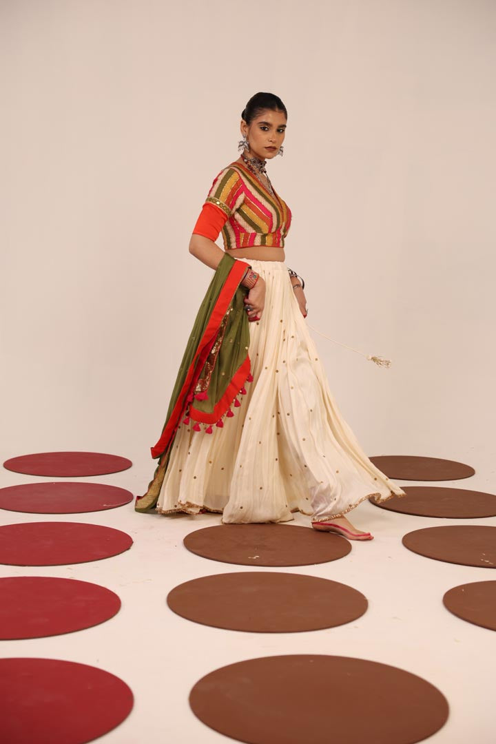 MULTICOLOR & OFF WHITE LEHENGA SET
