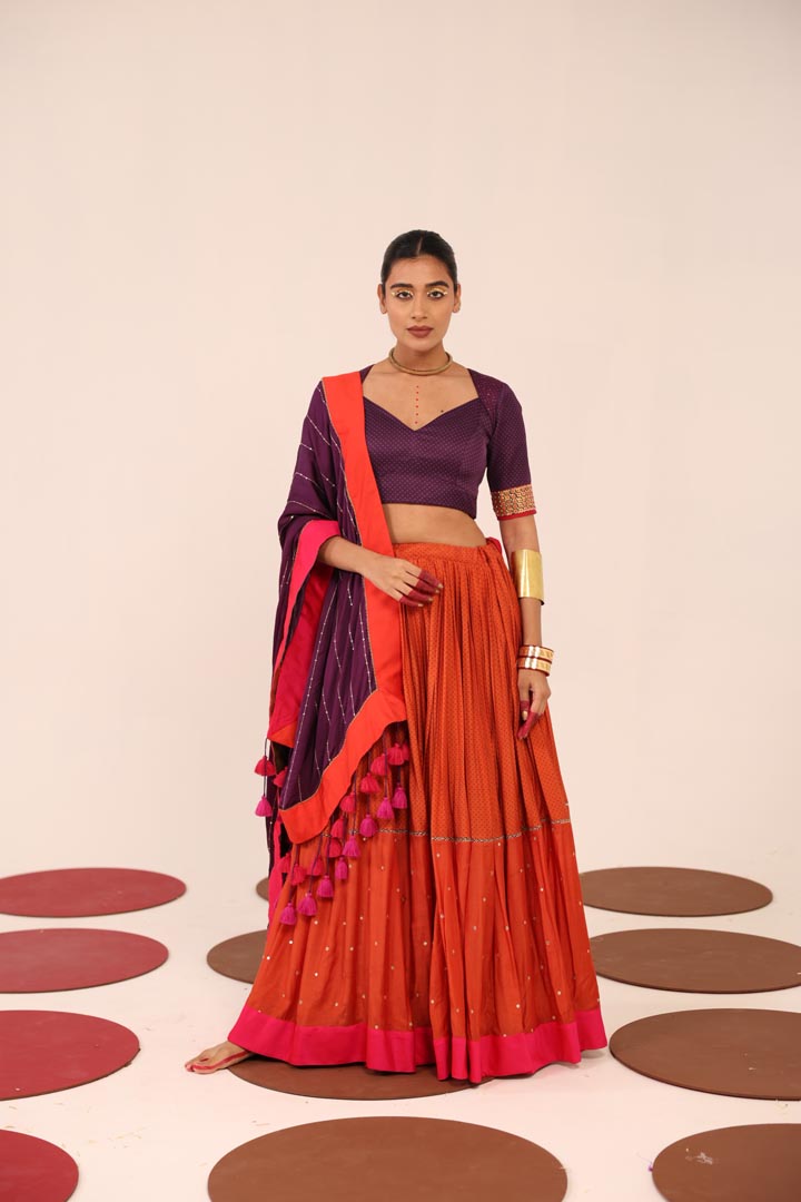 PURPLE & ORANGE LEHENGA SET