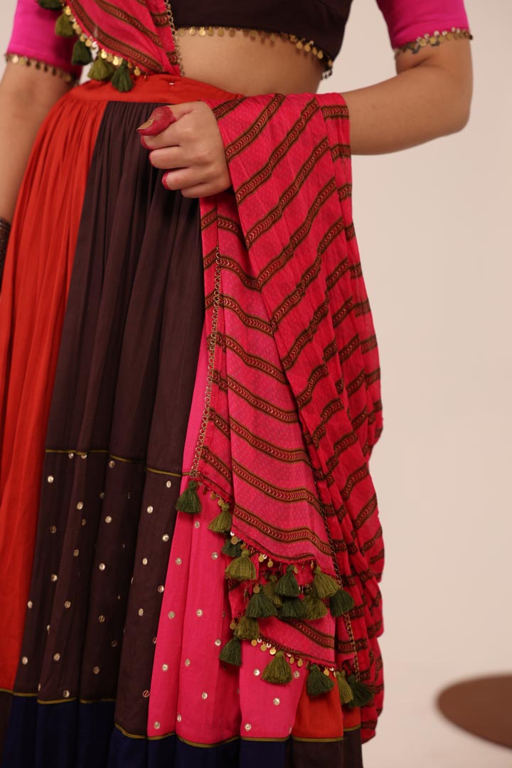 MULTICOLOR & BROWN LEHENGA SET
