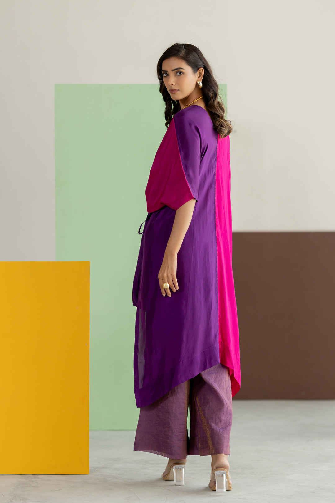 Purple, pink colorblock kaftan set