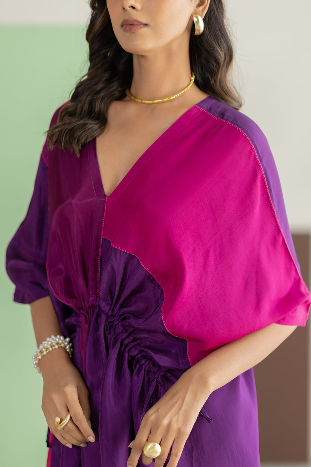 Purple, pink colorblock kaftan set