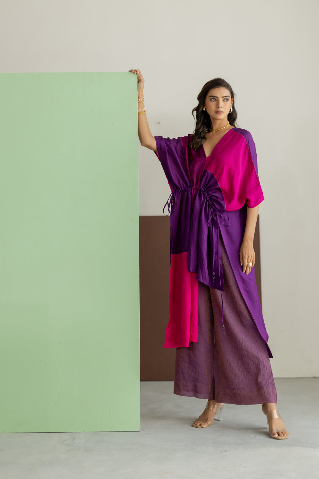 Purple, pink colorblock kaftan set