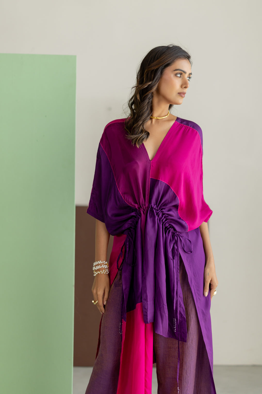 Purple, pink colorblock kaftan set