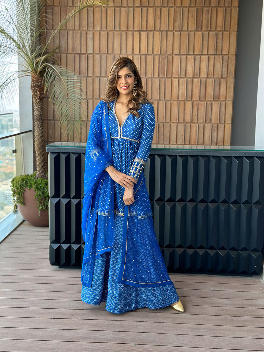 Blue Multi Print Sharara Set