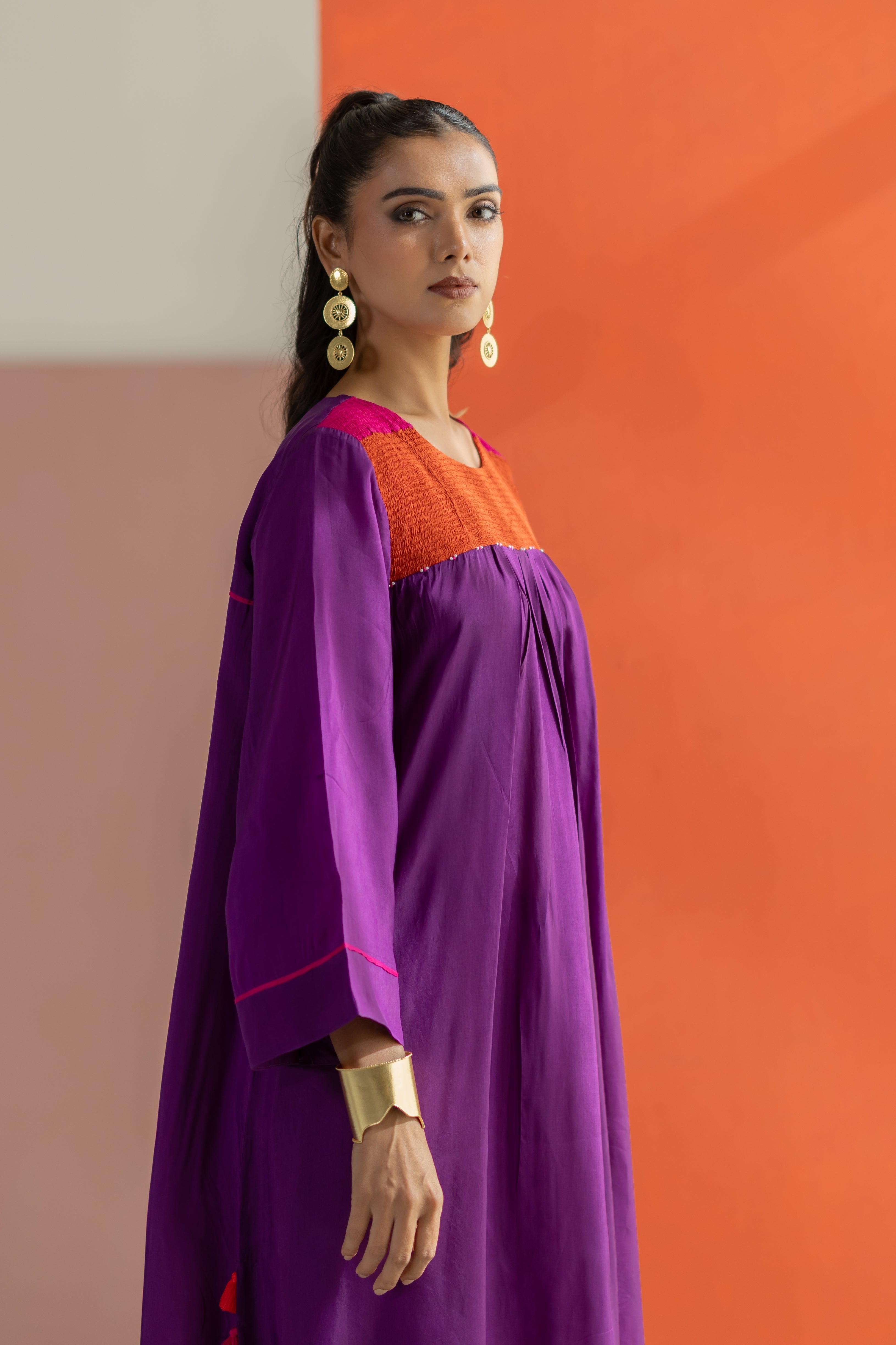 Purple silk kurta set