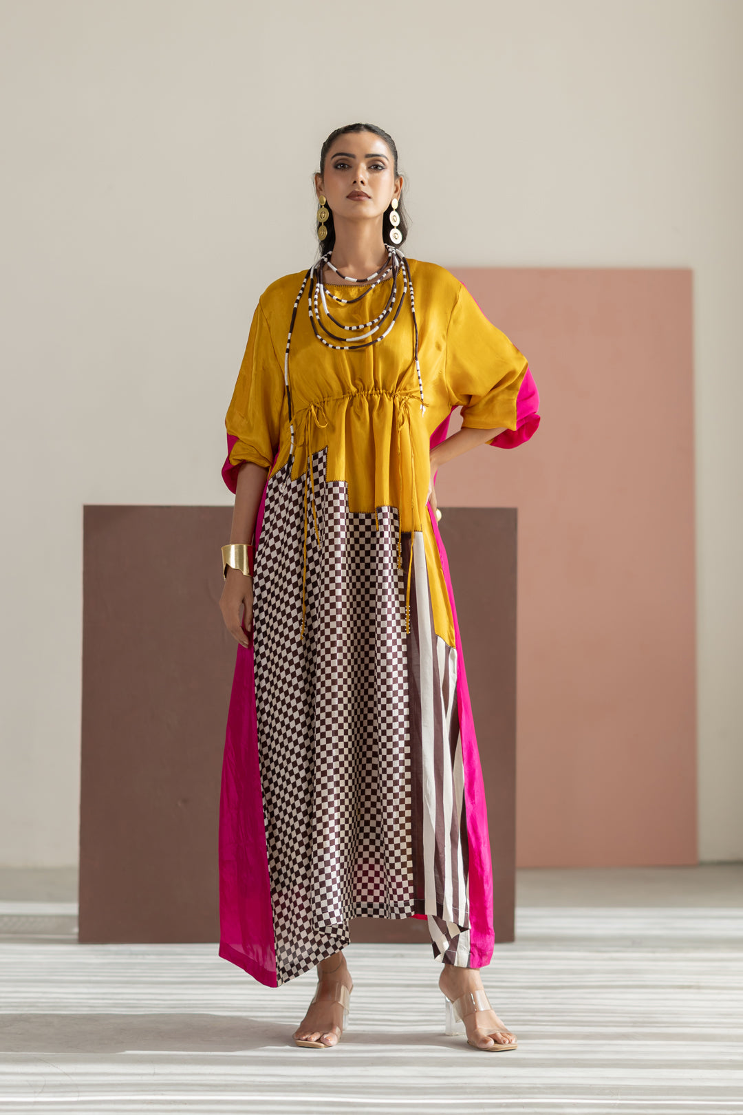 Mustard and Hot pink dress