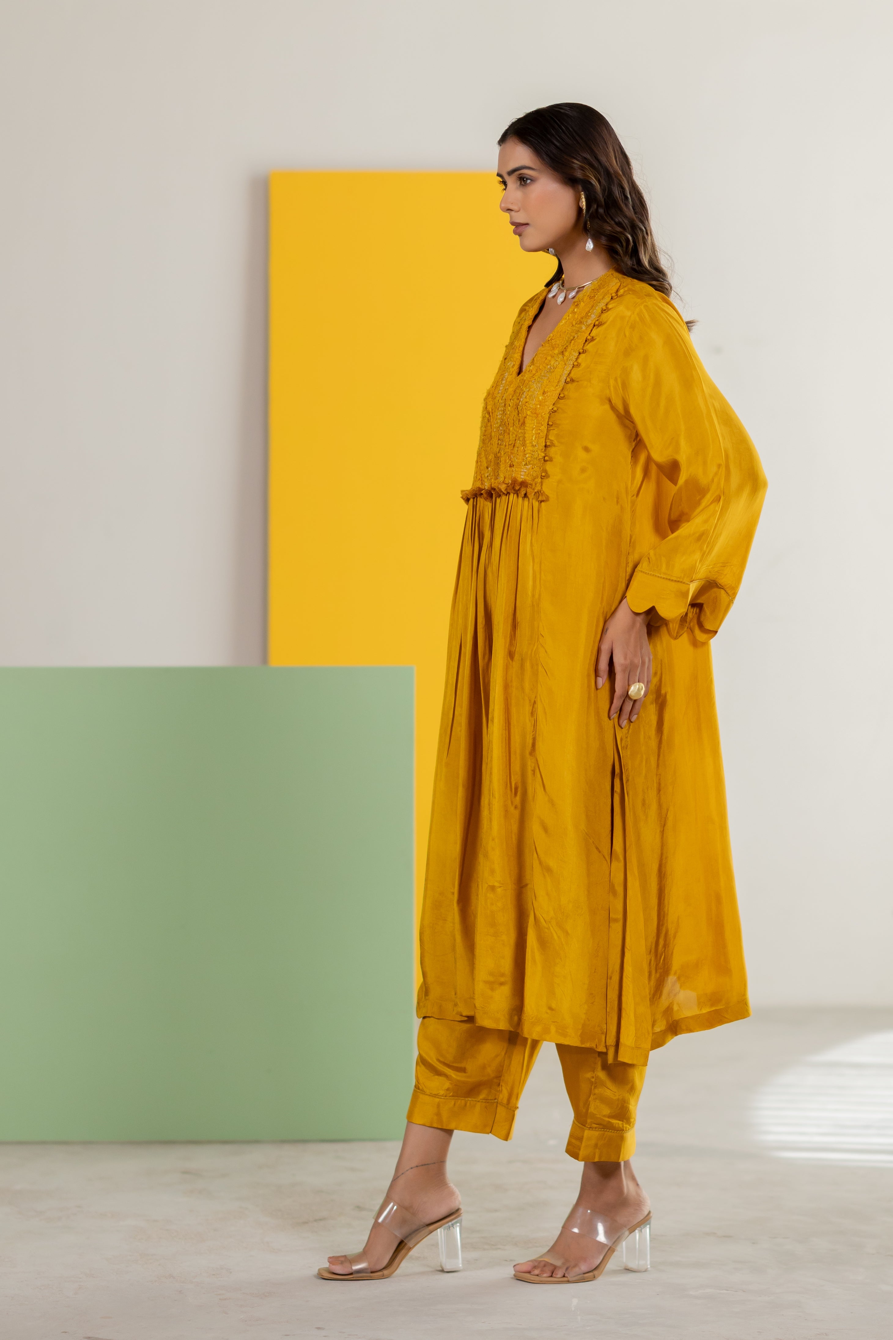 Mustard silk Kurta set