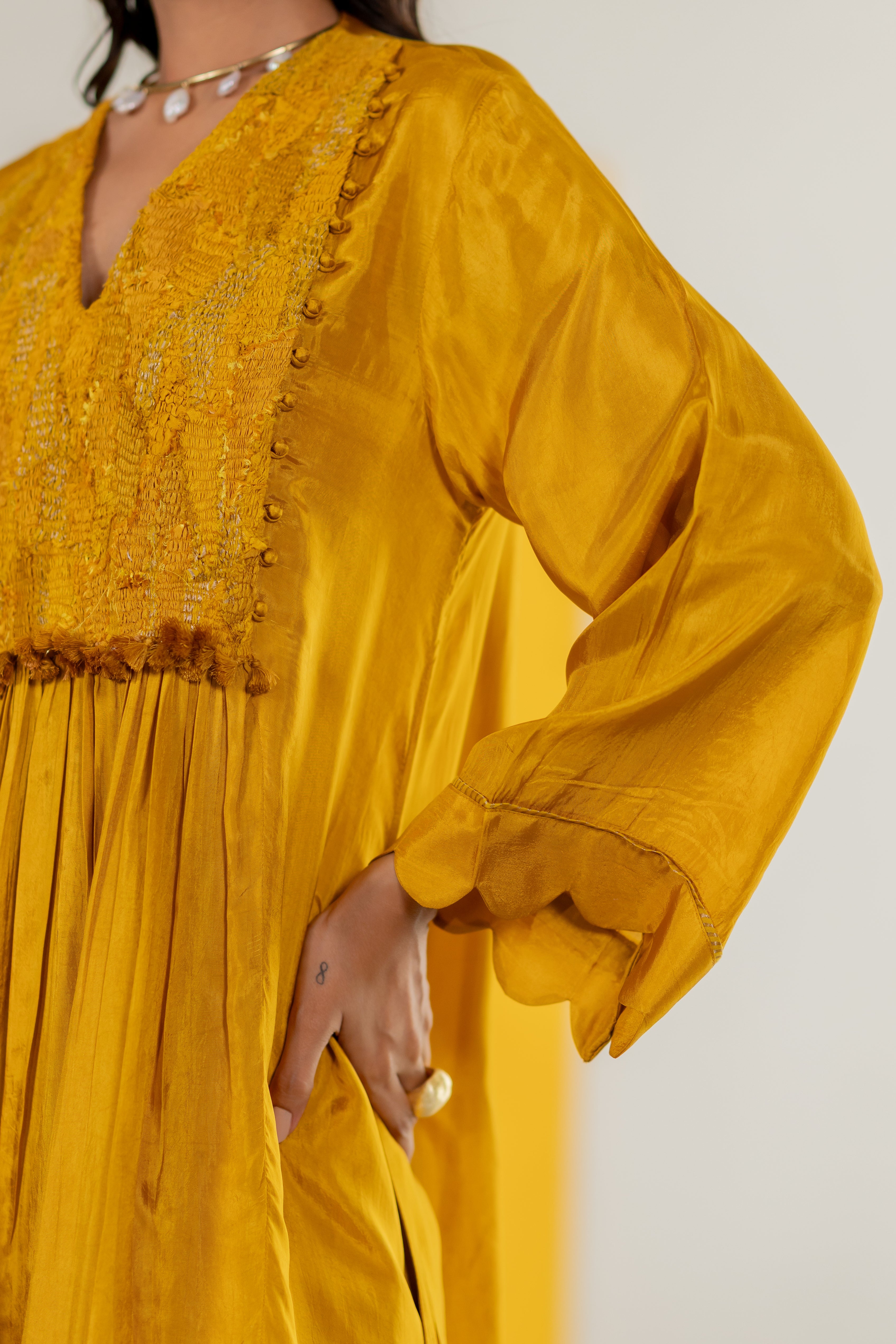 Mustard silk Kurta set