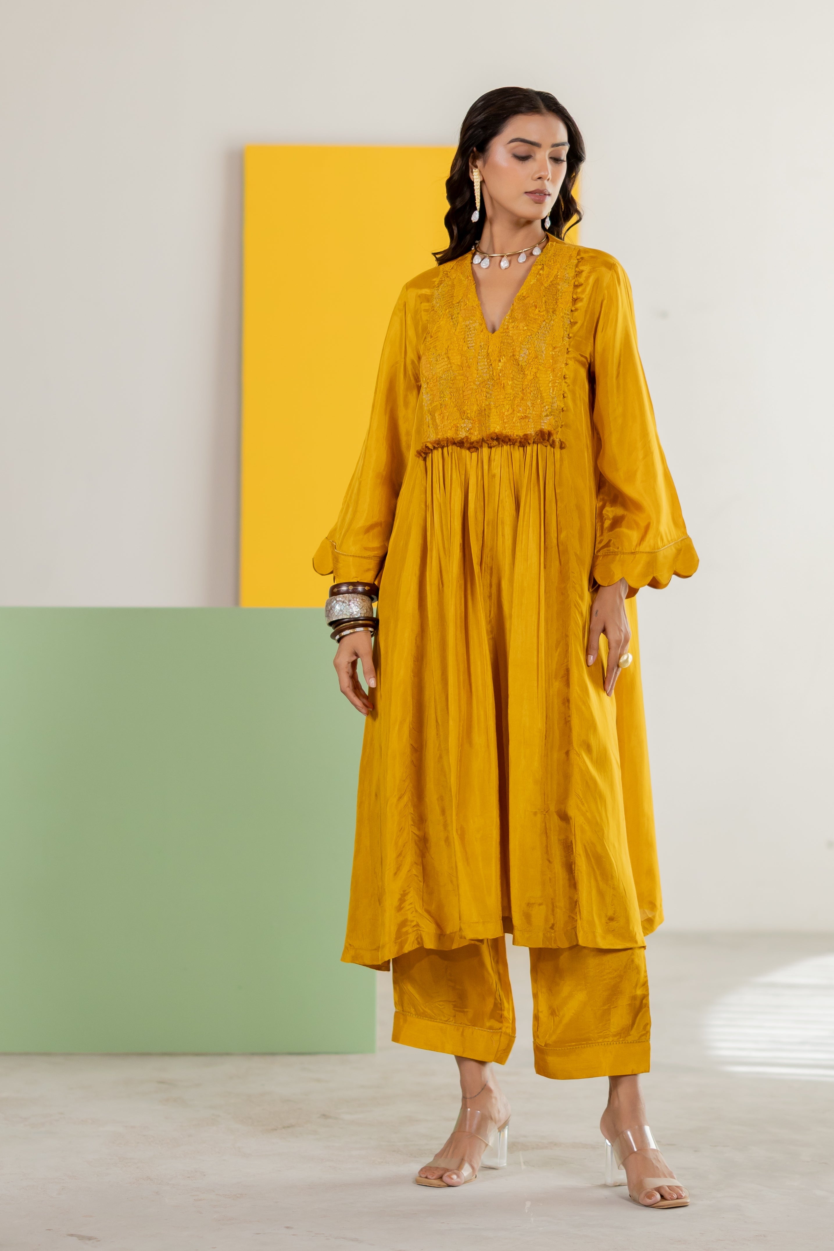 Mustard silk Kurta set