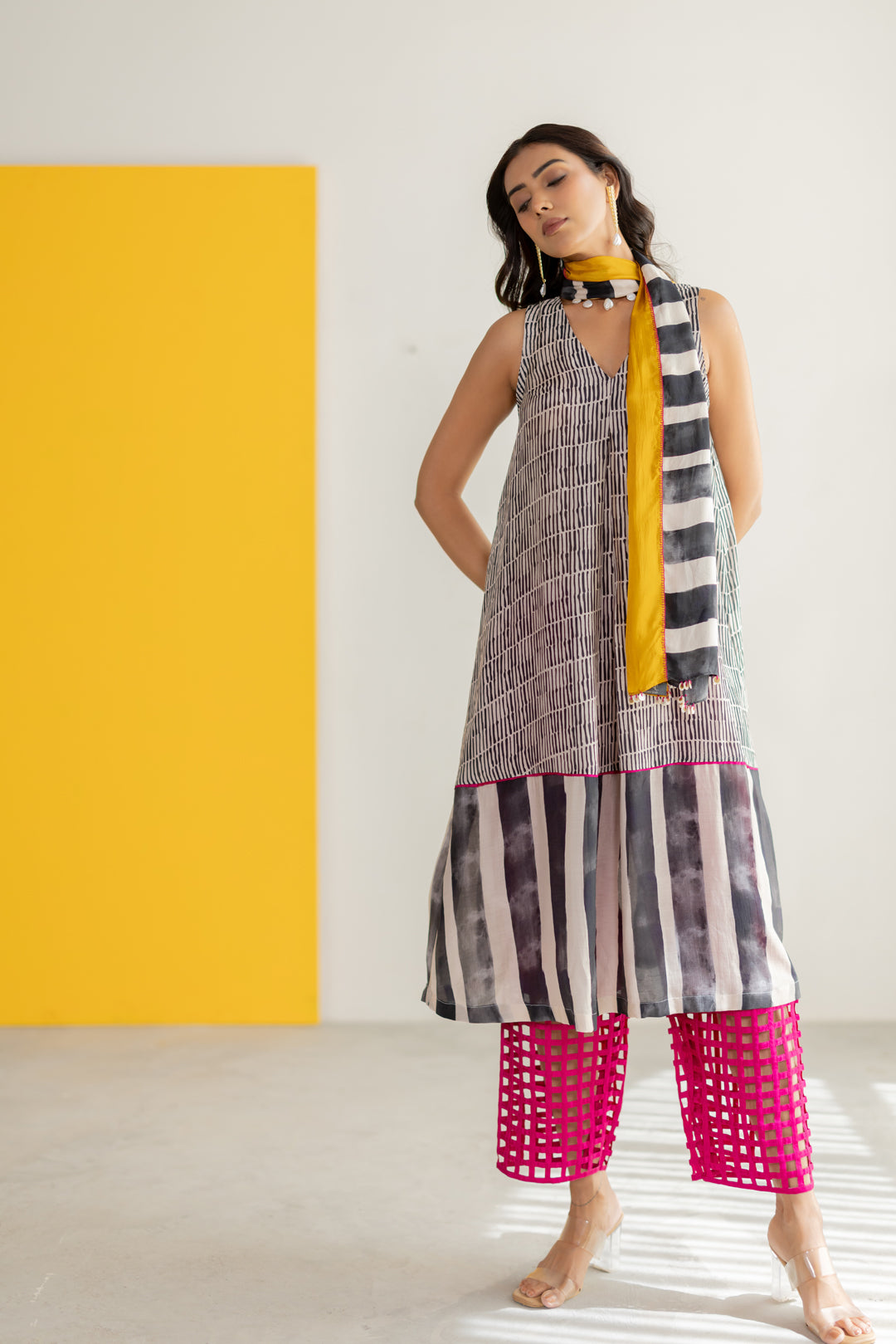 Black ivory printed kurta set