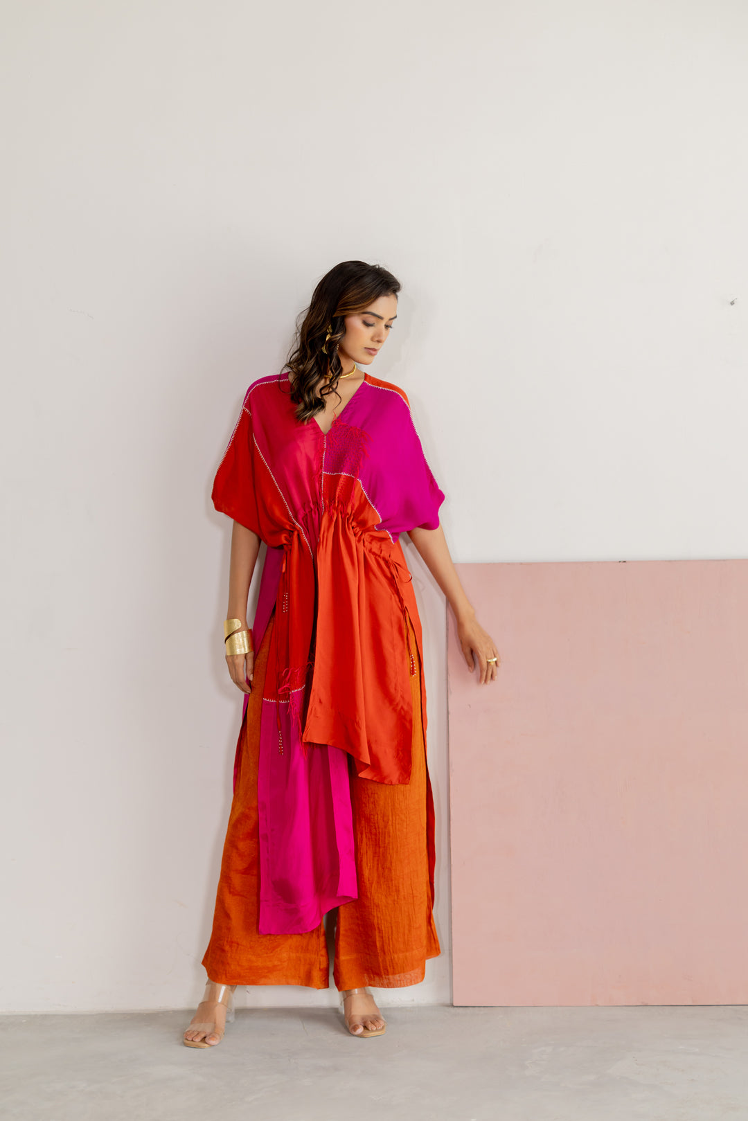 Orange, pink colorblock kaftan set