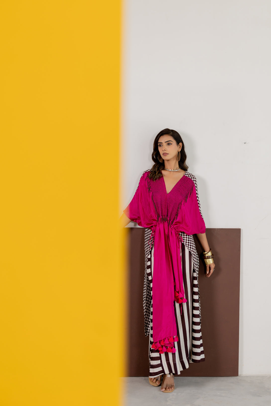 Hot Pink habutai silk kaftan set