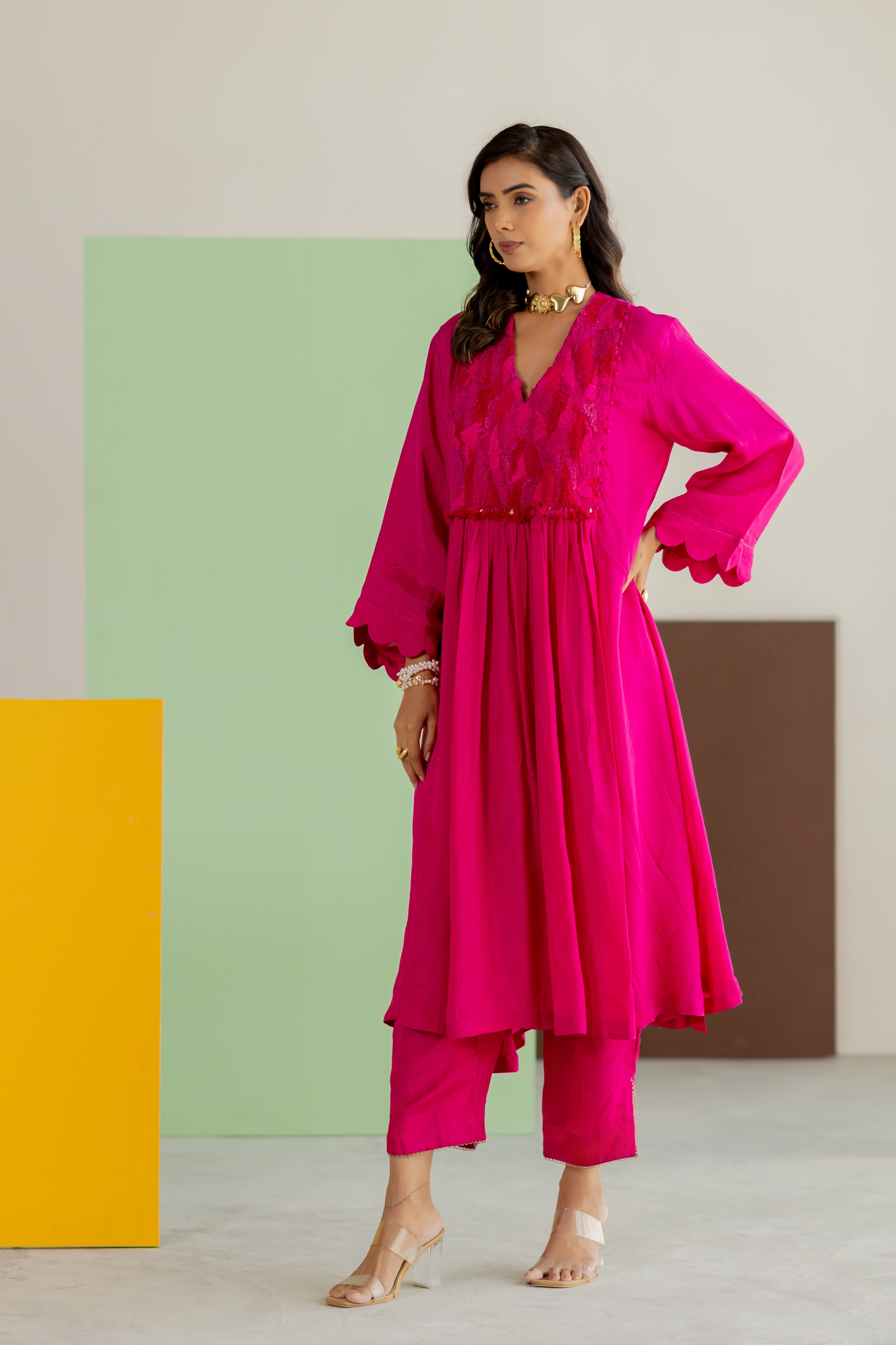 Hot Pink silk kurta set