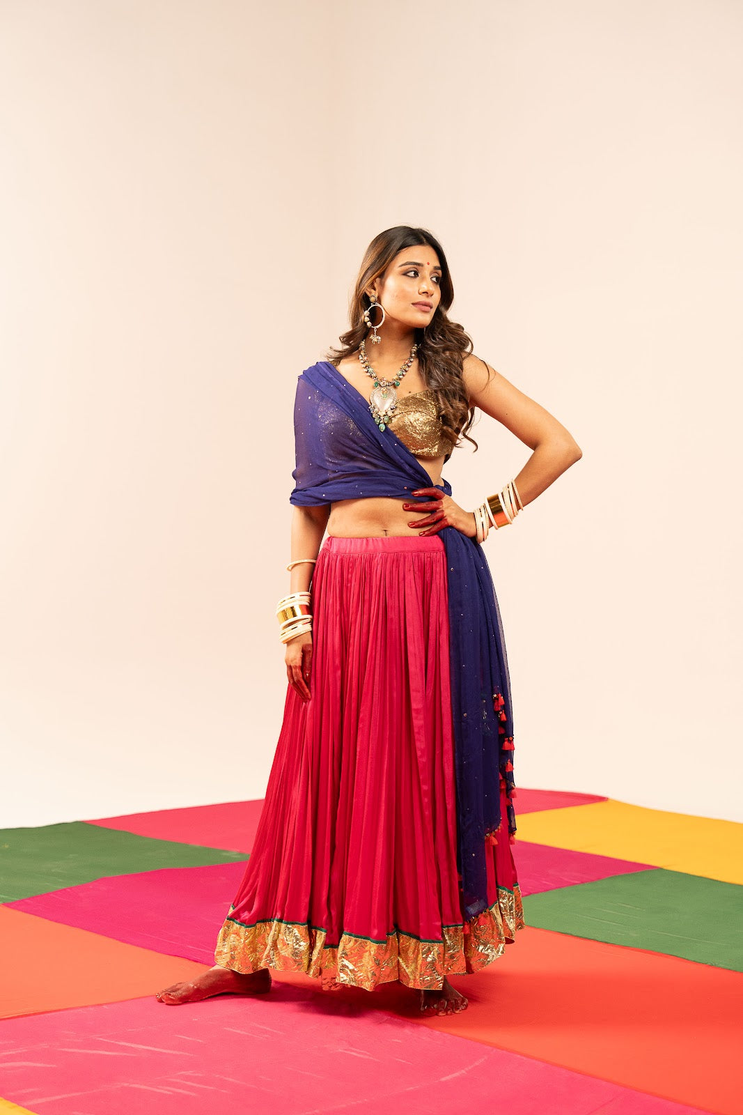 Dark Blue & Pink Lehenga Set