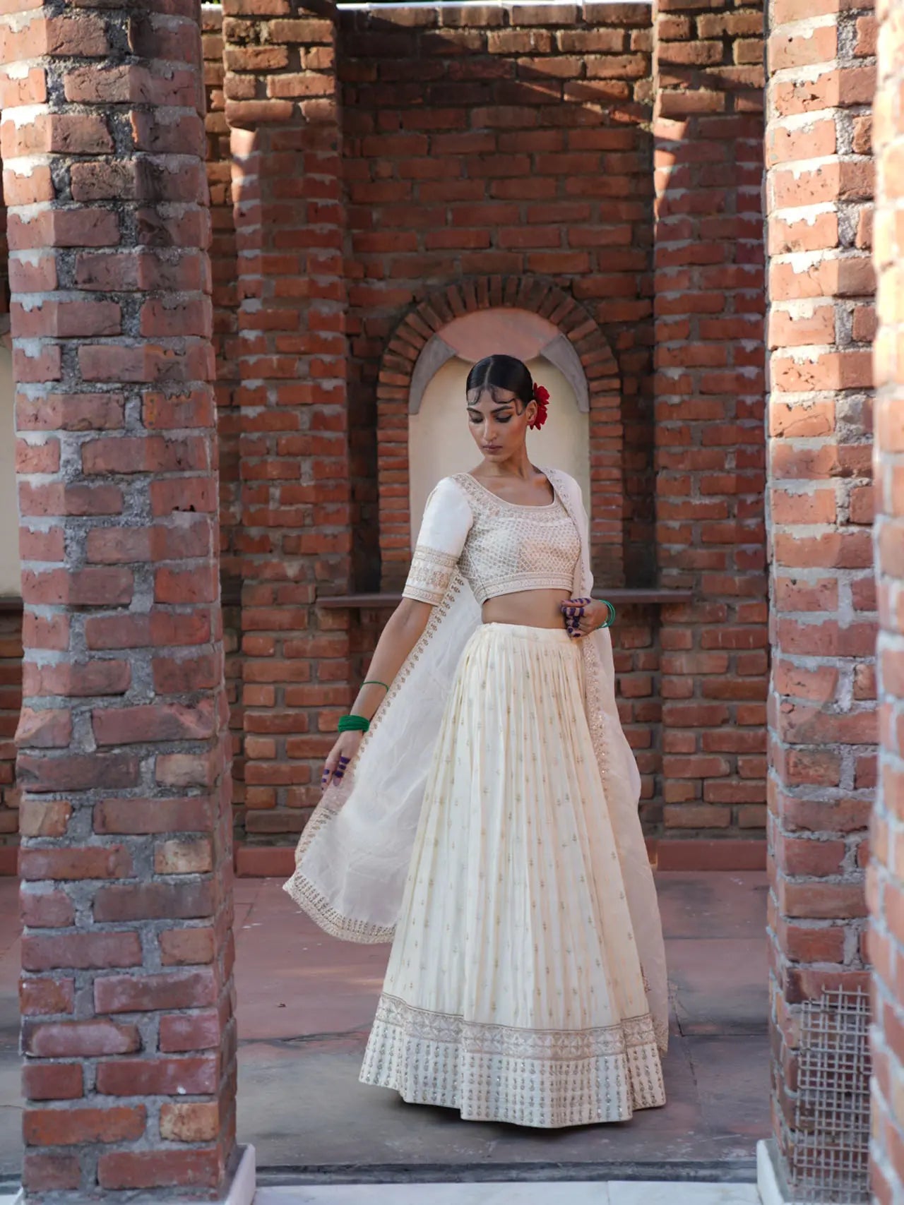 Off-White Banarasi Lehenga Set