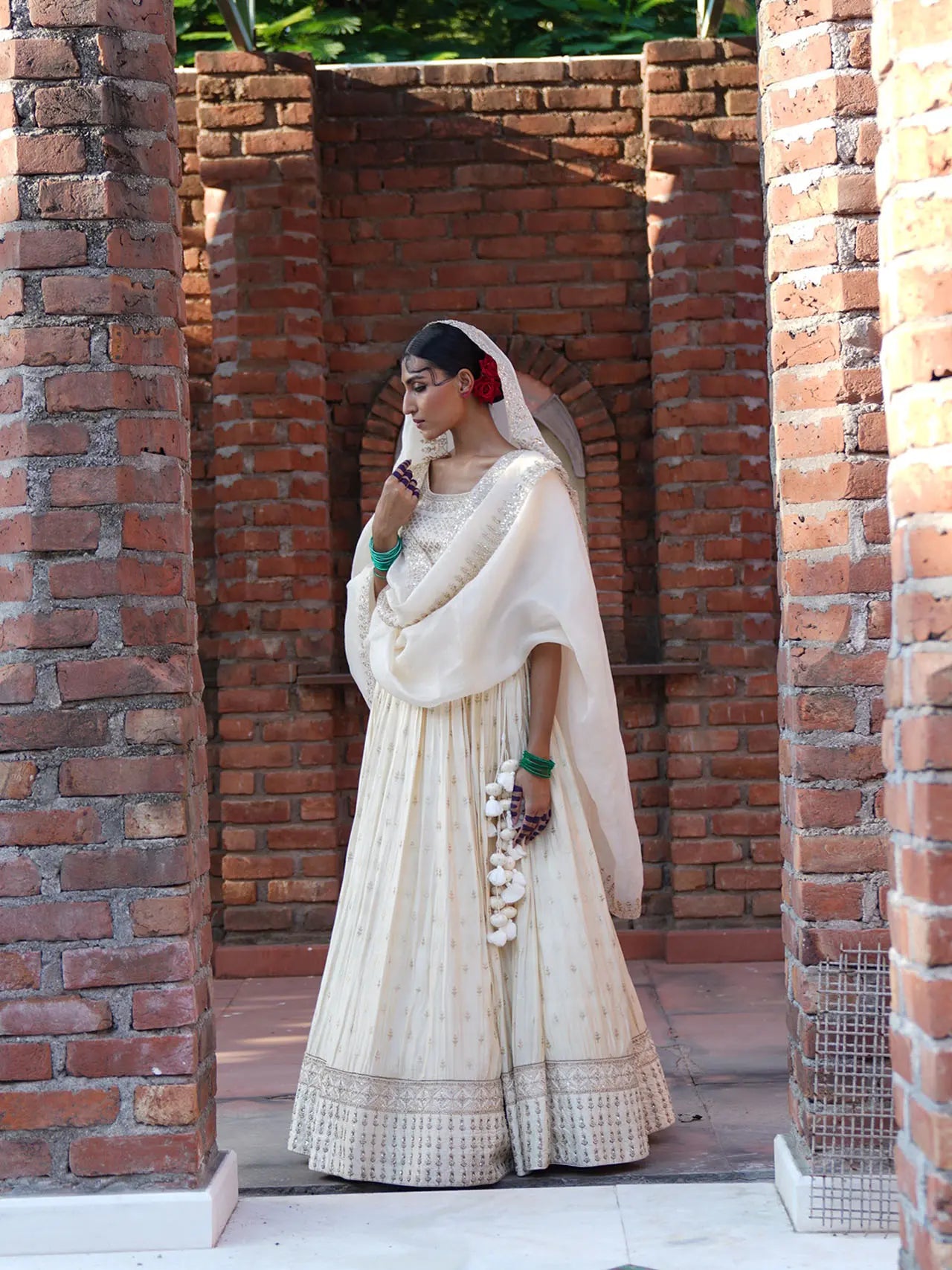 Off-White Banarasi Lehenga Set