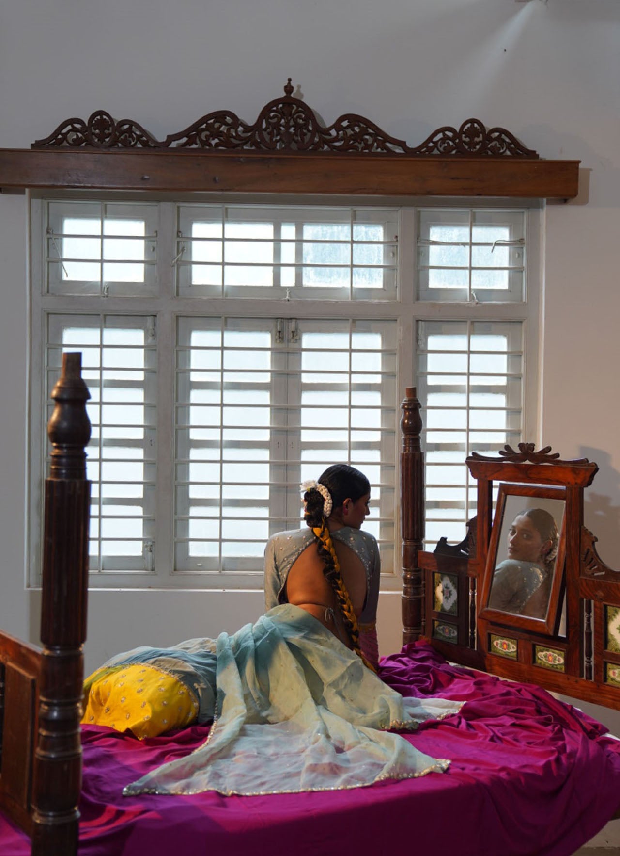 Powder Blue And Yellow Lehenga Set