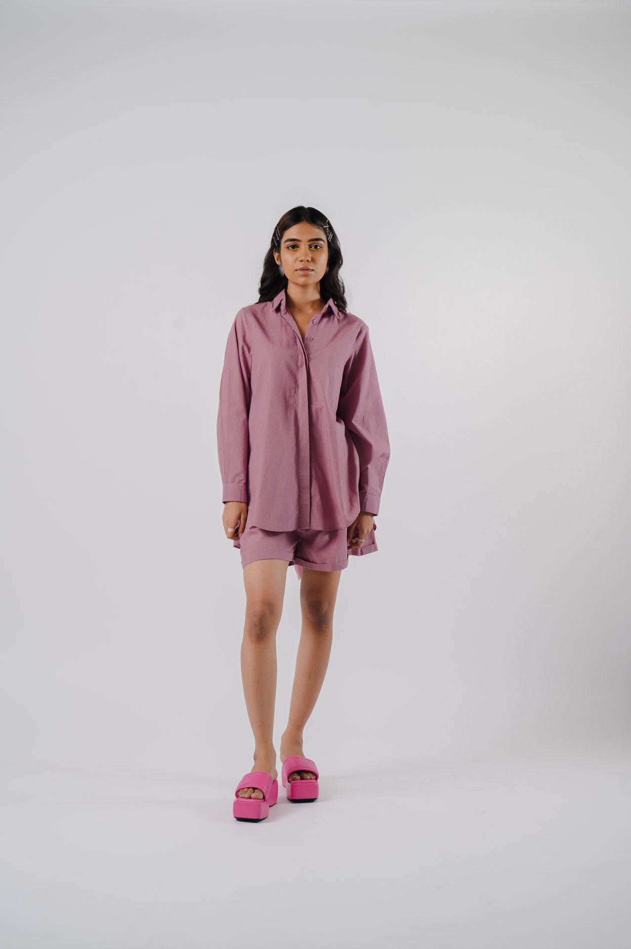 Mauve Bowtie Shirt With Shorts